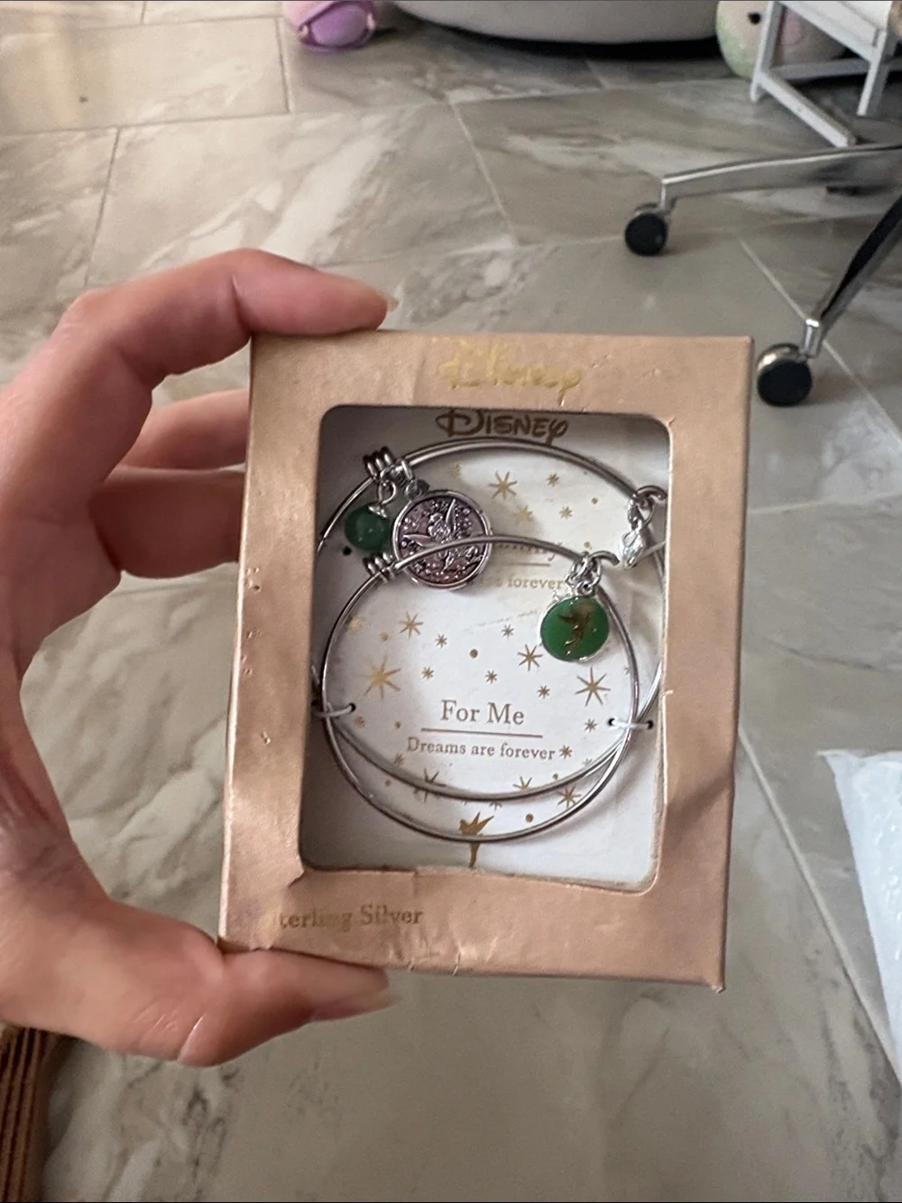 Disney Sterling Silver Bangle Set with Green Enamel and Pink Glitter Charms - Picture 1 of 3